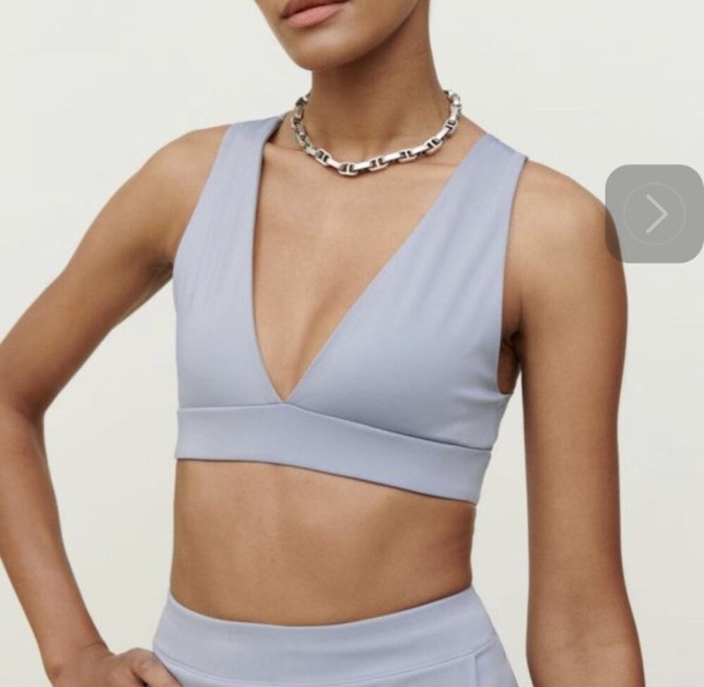 Reformation Dani Ecomove V-Neck Cross Back Sports Bra S Light Blue Sky